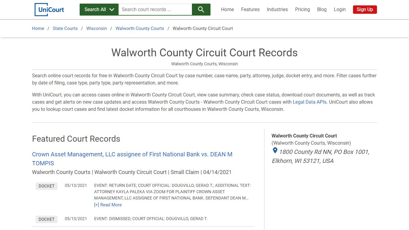 Walworth County Circuit Court Records | Walworth | UniCourt