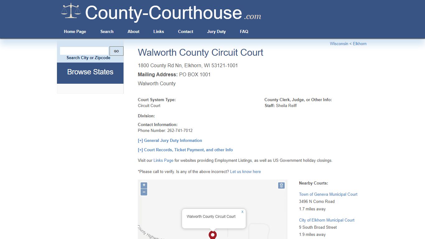 Walworth County Circuit Court in Elkhorn, WI - Court Information