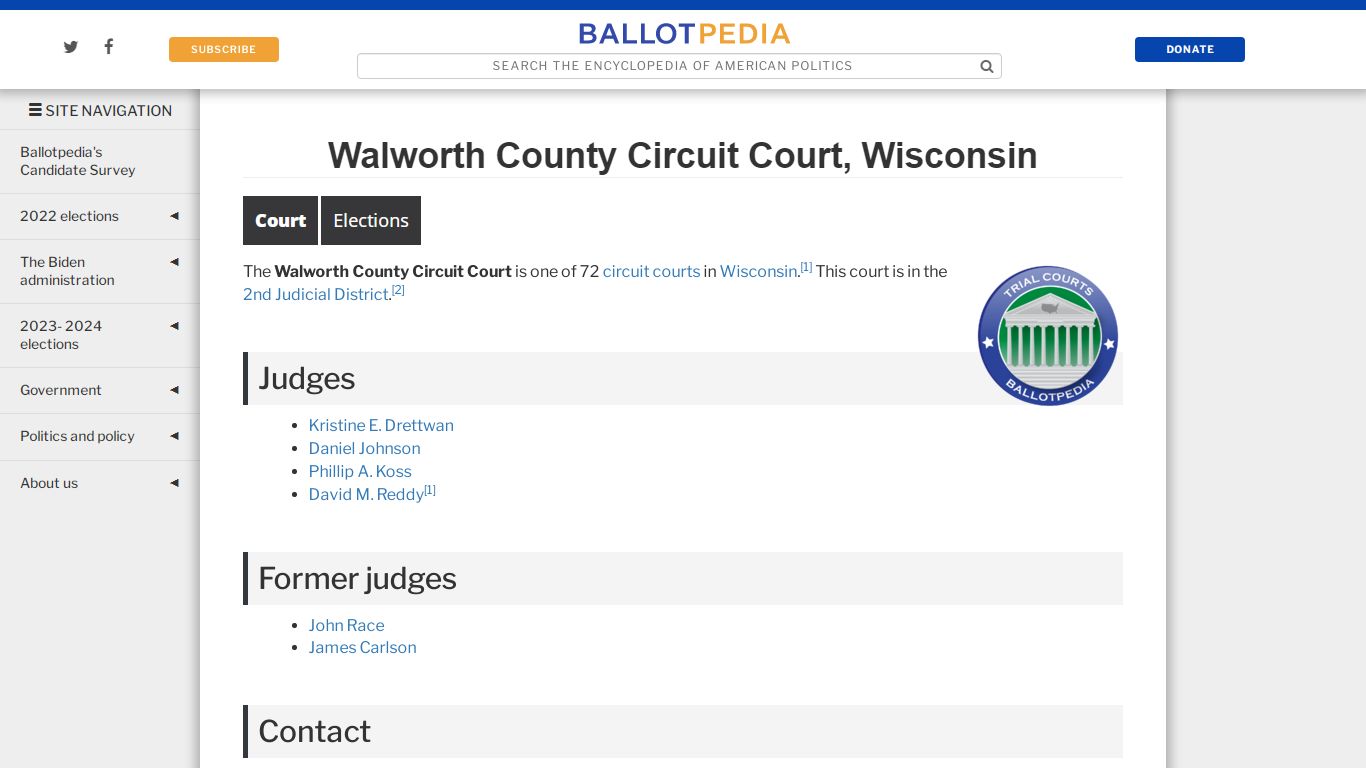 Walworth County Circuit Court, Wisconsin - Ballotpedia